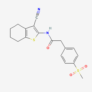 molecular formula C18H18N2O3S2 B2674674 N-(3-cyano-4,5,6,7-tetrahydrobenzo[b]thiophen-2-yl)-2-(4-(methylsulfonyl)phenyl)acetamide CAS No. 942008-39-1