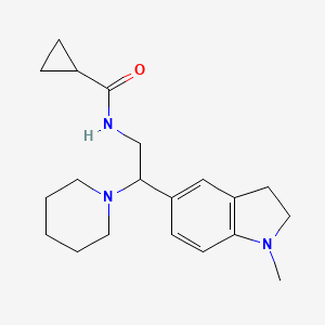 molecular formula C20H29N3O B2674680 N-(2-(1-甲基吲哚-5-基)-2-(哌啶-1-基)乙基)环丙烷甲酰胺 CAS No. 922016-51-1