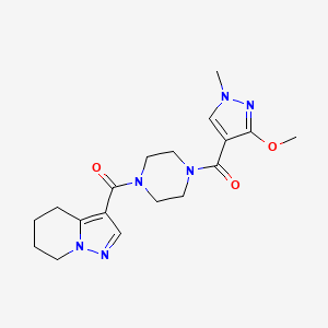 molecular formula C18H24N6O3 B2674681 (3-methoxy-1-methyl-1H-pyrazol-4-yl)(4-(4,5,6,7-tetrahydropyrazolo[1,5-a]pyridine-3-carbonyl)piperazin-1-yl)methanone CAS No. 2034452-96-3
