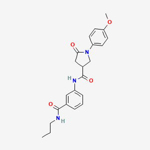 molecular formula C22H25N3O4 B2674693 1-(4-Methoxyphenyl)-5-oxo-N-[3-(propylcarbamoyl)phenyl]pyrrolidine-3-carboxamide CAS No. 2380190-37-2