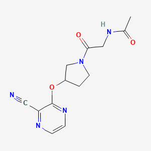 molecular formula C13H15N5O3 B2674702 N-(2-(3-((3-cyanopyrazin-2-yl)oxy)pyrrolidin-1-yl)-2-oxoethyl)acetamide CAS No. 2034450-08-1