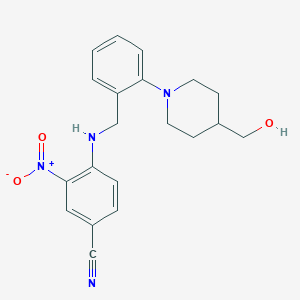 molecular formula C20H22N4O3 B2674716 4-({2-[4-(Hydroxymethyl)piperidino]benzyl}amino)-3-nitrobenzenecarbonitrile CAS No. 860611-01-4