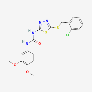 molecular formula C18H17ClN4O3S2 B2674768 1-(5-((2-Chlorobenzyl)thio)-1,3,4-thiadiazol-2-yl)-3-(3,4-dimethoxyphenyl)urea CAS No. 922614-70-8