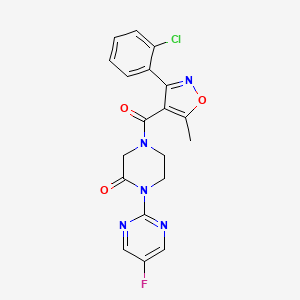 molecular formula C19H15ClFN5O3 B2674771 4-[3-(2-Chlorophenyl)-5-methyl-1,2-oxazole-4-carbonyl]-1-(5-fluoropyrimidin-2-yl)piperazin-2-one CAS No. 2319720-08-4
