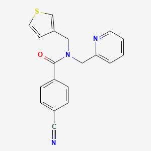 molecular formula C19H15N3OS B2674778 4-cyano-N-(pyridin-2-ylmethyl)-N-(thiophen-3-ylmethyl)benzamide CAS No. 1235365-78-2