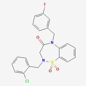 molecular formula C22H18ClFN2O3S B2674785 2-(2-chlorobenzyl)-5-(3-fluorobenzyl)-2,3-dihydrobenzo[f][1,2,5]thiadiazepin-4(5H)-one 1,1-dioxide CAS No. 951622-99-4