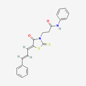 molecular formula C21H18N2O2S2 B2674787 3-((Z)-4-oxo-5-((E)-3-phenylallylidene)-2-thioxothiazolidin-3-yl)-N-phenylpropanamide CAS No. 682766-09-2