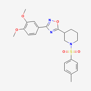 molecular formula C22H25N3O5S B2674790 3-(3,4-Dimethoxyphenyl)-5-(1-tosylpiperidin-3-yl)-1,2,4-oxadiazole CAS No. 845733-40-6