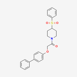 molecular formula C25H25NO4S B2674796 2-([1,1'-Biphenyl]-4-yloxy)-1-(4-(phenylsulfonyl)piperidin-1-yl)ethanone CAS No. 1704610-23-0