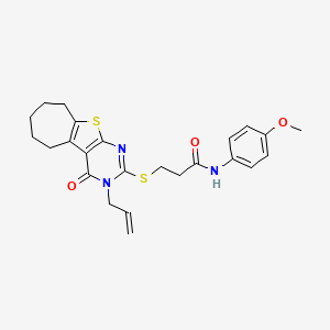 molecular formula C24H27N3O3S2 B2674803 3-((3-allyl-4-oxo-4,5,6,7,8,9-hexahydro-3H-cyclohepta[4,5]thieno[2,3-d]pyrimidin-2-yl)thio)-N-(4-methoxyphenyl)propanamide CAS No. 670273-32-2