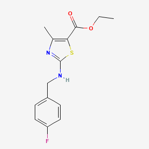 molecular formula C14H15FN2O2S B2674817 乙酸2-{[(4-氟苯基)甲基]氨基}-4-甲基-1,3-噻唑啉-5-甲酸乙酯 CAS No. 852217-69-7