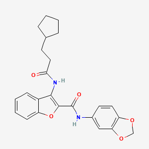 molecular formula C24H24N2O5 B2674825 N-(苯并[d][1,3]二氧杂噁唑-5-基)-3-(3-环戊基丙酰氨基)苯并呋喃-2-甲酸酰胺 CAS No. 888458-16-0
