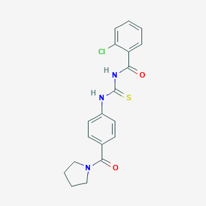 molecular formula C19H18ClN3O2S B267484 2-chloro-N-{[4-(pyrrolidin-1-ylcarbonyl)phenyl]carbamothioyl}benzamide 