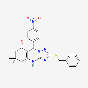 molecular formula C24H23N5O3S B2674858 2-(苄基硫代)-6,6-二甲基-9-(4-硝基苯基)-4H,5H,6H,7H,8H,9H-[1,2,4]三唑并[3,2-b]喹唑啉-8-酮 CAS No. 536984-52-8