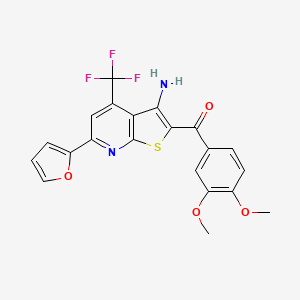molecular formula C21H15F3N2O4S B2674876 [3-氨基-6-(2-呋喃基)-4-(三氟甲基)噻吩[2,3-b]吡啶-2-基](3,4-二甲氧基苯基)甲酮 CAS No. 625377-62-0