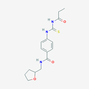 molecular formula C16H21N3O3S B267489 4-[(propanoylcarbamothioyl)amino]-N-(tetrahydrofuran-2-ylmethyl)benzamide 