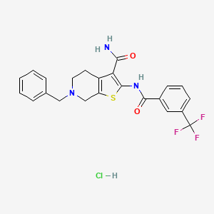 molecular formula C23H21ClF3N3O2S B2674911 6-Benzyl-2-(3-(trifluoromethyl)benzamido)-4,5,6,7-tetrahydrothieno[2,3-c]pyridine-3-carboxamide hydrochloride CAS No. 1216687-65-8