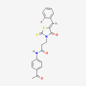molecular formula C21H17FN2O3S2 B2674912 (Z)-N-(4-acetylphenyl)-3-(5-(2-fluorobenzylidene)-4-oxo-2-thioxothiazolidin-3-yl)propanamide CAS No. 477488-22-5