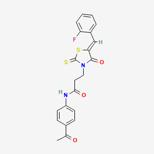 N-(4-acetylphenyl)-3-[(5Z)-5-[(2-fluorophenyl)methylidene]-4-oxo-2-sulfanylidene-1,3-thiazolidin-3-yl]propanamide