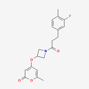 molecular formula C19H20FNO4 B2674917 4-((1-(3-(3-fluoro-4-methylphenyl)propanoyl)azetidin-3-yl)oxy)-6-methyl-2H-pyran-2-one CAS No. 1788680-35-2