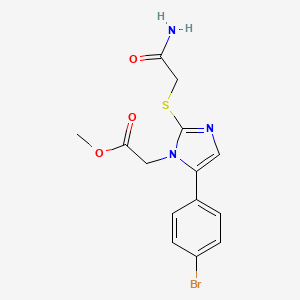 molecular formula C14H14BrN3O3S B2674920 methyl 2-(2-((2-amino-2-oxoethyl)thio)-5-(4-bromophenyl)-1H-imidazol-1-yl)acetate CAS No. 1207039-42-6