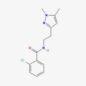 molecular formula C14H16ClN3O B2674933 2-chloro-N-(2-(1,5-dimethyl-1H-pyrazol-3-yl)ethyl)benzamide CAS No. 2034453-37-5