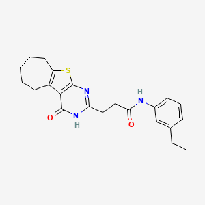 molecular formula C22H25N3O2S B2674962 N-(3-ethylphenyl)-3-(4-oxo-3,5,6,7,8,9-hexahydro-4H-cyclohepta[4,5]thieno[2,3-d]pyrimidin-2-yl)propanamide CAS No. 1030106-09-2