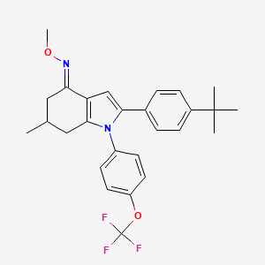 molecular formula C27H29F3N2O2 B2674963 (2-(4-(Tert-butyl)phenyl)-6-methyl-1-(4-(trifluoromethoxy)phenyl)(5,6,7-trihydroindol-4-ylidene))methyloxime CAS No. 1025598-54-2