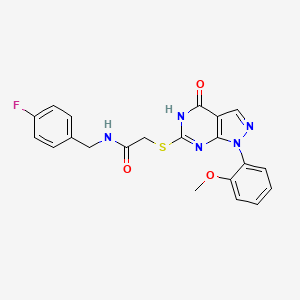 molecular formula C21H18FN5O3S B2674975 N-(4-fluorobenzyl)-2-((1-(2-methoxyphenyl)-4-oxo-4,5-dihydro-1H-pyrazolo[3,4-d]pyrimidin-6-yl)thio)acetamide CAS No. 946318-75-8