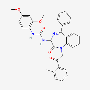 N-(2,5-diaza-2-(2-(2-methylphenyl)-2-oxoethyl)-3-oxo-6-phenylbicyclo[5.4.0]undeca-1(7),5,8,10-tetraen-4-yl)((2,5-dimethoxyphenyl)amino)formamide