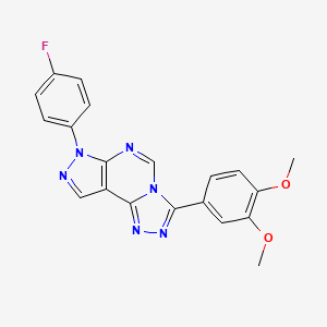 molecular formula C20H15FN6O2 B2674981 5-(3,4-Dimethoxyphenyl)-10-(4-fluorophenyl)-3,4,6,8,10,11-hexaazatricyclo[7.3.0.0^{2,6}]dodeca-1(9),2,4,7,11-pentaene CAS No. 848058-23-1