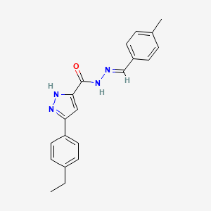 molecular formula C20H20N4O B2674989 3-(4-乙基苯基)-N'-[(E)-(4-甲基苯基)甲基亚胍基]-1H-吡唑-5-羧酰肼 CAS No. 1310356-30-9