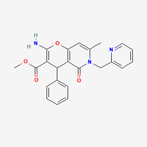 molecular formula C23H21N3O4 B2674993 methyl 2-amino-7-methyl-5-oxo-4-phenyl-6-(pyridin-2-ylmethyl)-5,6-dihydro-4H-pyrano[3,2-c]pyridine-3-carboxylate CAS No. 767300-02-7