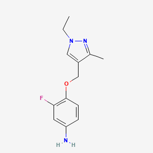 molecular formula C13H16FN3O B2674998 4-((1-Ethyl-3-methyl-1H-pyrazol-4-yl)methoxy)-3-fluoroaniline CAS No. 1006961-09-6