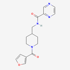 molecular formula C16H18N4O3 B2675004 N-((1-(furan-3-carbonyl)piperidin-4-yl)methyl)pyrazine-2-carboxamide CAS No. 1396795-51-9