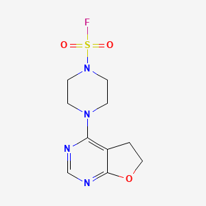 molecular formula C10H13FN4O3S B2675014 4-(5,6-Dihydrofuro[2,3-d]pyrimidin-4-yl)piperazine-1-sulfonyl fluoride CAS No. 2411235-41-9