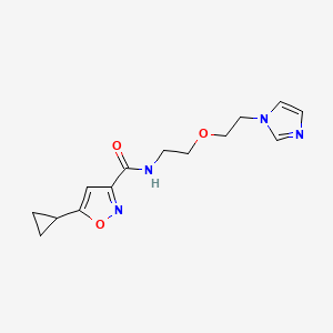 molecular formula C14H18N4O3 B2675024 5-cyclopropyl-N-{2-[2-(1H-imidazol-1-yl)ethoxy]ethyl}-1,2-oxazole-3-carboxamide CAS No. 2034390-67-3