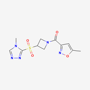 molecular formula C11H13N5O4S B2675039 (3-((4-甲基-4H-1,2,4-三唑-3-基)磺酰)氮杂环丙烷-1-基)(5-甲基异噁唑-3-基)甲酮 CAS No. 2034488-19-0