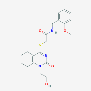 molecular formula C20H25N3O4S B2675040 2-((1-(2-hydroxyethyl)-2-oxo-1,2,5,6,7,8-hexahydroquinazolin-4-yl)thio)-N-(2-methoxybenzyl)acetamide CAS No. 942013-36-7