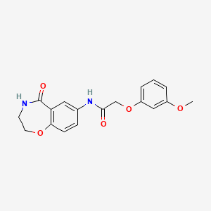 molecular formula C18H18N2O5 B2675043 2-(3-methoxyphenoxy)-N-(5-oxo-2,3,4,5-tetrahydrobenzo[f][1,4]oxazepin-7-yl)acetamide CAS No. 921890-90-6