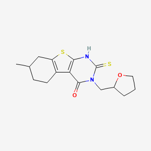 molecular formula C16H20N2O2S2 B2675048 7-methyl-3-(oxolan-2-ylmethyl)-2-sulfanylidene-5,6,7,8-tetrahydro-1H-[1]benzothiolo[2,3-d]pyrimidin-4-one CAS No. 730951-06-1