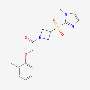 molecular formula C16H19N3O4S B2675049 1-(3-((1-methyl-1H-imidazol-2-yl)sulfonyl)azetidin-1-yl)-2-(o-tolyloxy)ethanone CAS No. 2034429-15-5