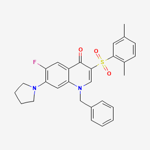 molecular formula C28H27FN2O3S B2675051 1-benzyl-3-[(2,5-dimethylphenyl)sulfonyl]-6-fluoro-7-pyrrolidin-1-ylquinolin-4(1H)-one CAS No. 892782-79-5