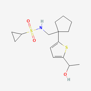 molecular formula C15H23NO3S2 B2675063 N-((1-(5-(1-羟乙基)噻吩-2-基)环戊基)甲基)环丙烷磺酰胺 CAS No. 2034569-46-3