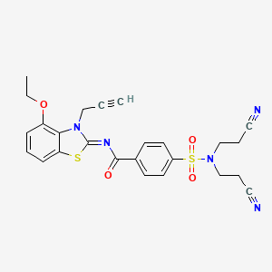 molecular formula C25H23N5O4S2 B2675092 4-[bis(2-cyanoethyl)sulfamoyl]-N-(4-ethoxy-3-prop-2-ynyl-1,3-benzothiazol-2-ylidene)benzamide CAS No. 868377-86-0