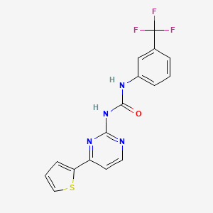 molecular formula C16H11F3N4OS B2675095 N-[4-(2-thienyl)-2-pyrimidinyl]-N'-[3-(trifluoromethyl)phenyl]urea CAS No. 439121-22-9