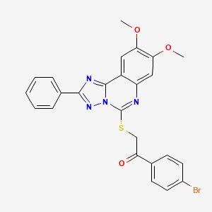 molecular formula C25H19BrN4O3S B2675108 1-(4-Bromophenyl)-2-[(8,9-dimethoxy-2-phenyl[1,2,4]triazolo[1,5-c]quinazolin-5-yl)thio]ethanone CAS No. 901736-17-2