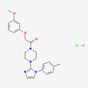 molecular formula C23H27ClN4O3 B2675129 2-(3-甲氧基苯氧基)-1-(4-(1-(对甲苯基)-1H-咪唑-2-基)哌嗪-1-基)乙酮盐酸盐 CAS No. 1189464-71-8