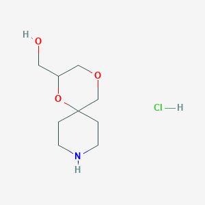 molecular formula C9H18ClNO3 B2675139 1,4-二氧杂-9-氮杂螺[5.5]十一碳-2-基甲醇；盐酸盐 CAS No. 2470440-28-7