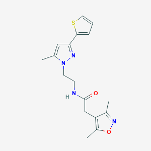 molecular formula C17H20N4O2S B2675140 2-(3,5-dimethylisoxazol-4-yl)-N-(2-(5-methyl-3-(thiophen-2-yl)-1H-pyrazol-1-yl)ethyl)acetamide CAS No. 2034235-15-7